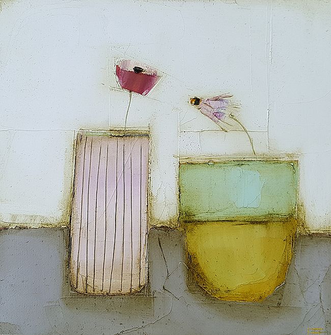 Eithne  Roberts - Little pink on grey with vessel